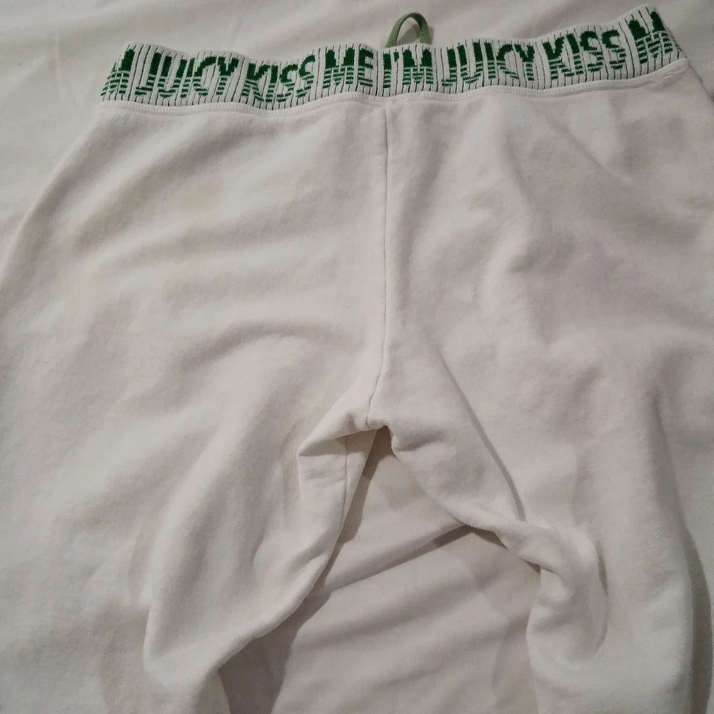 Juicy Couture White Cotton Pants with Green Accents Size Large